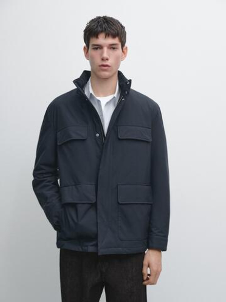 Massimo Dutti Водоотталкивающая стеганая куртка с карманами, темно-синий