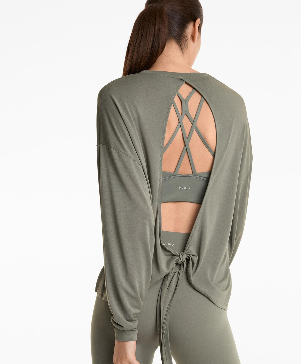 Oysho Футболка с открытой спиной, светлый хаки