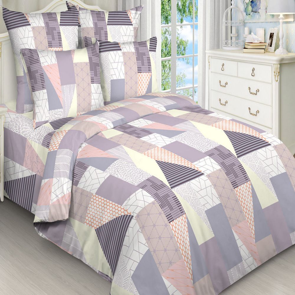 Комплект постельного белья "ВЛ. ЛОСКУТНЫЙ БЕЖЕВЫЙ", бязь, 100% хлопок, Россия.