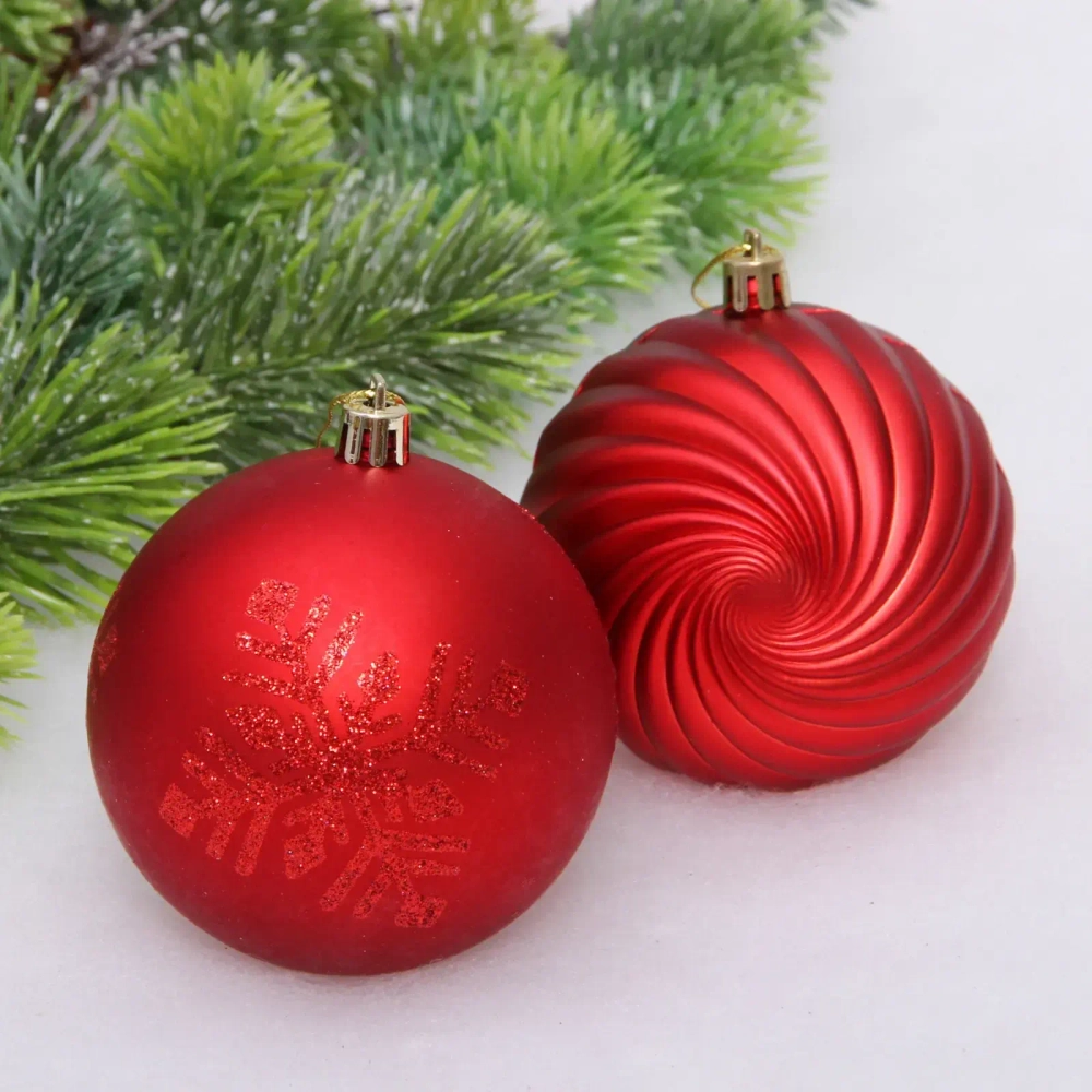 Новогодние шары «Изящные узоры» 8 см (набор 9 шт), Красный