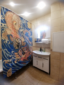 Штора "Битва самурая с гигантской саламандрой", по мотивам живописи Утагавы Куниёси