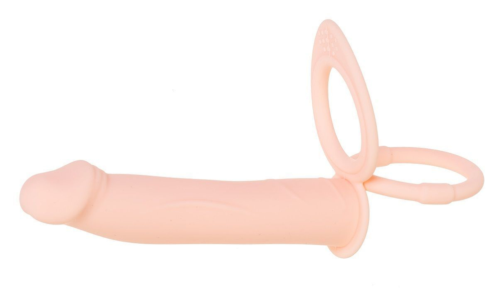 Телесная вибронасадка для двойного проникновения с 2 эрекционными кольцами - 12,7 см. (Цвет: телесный)