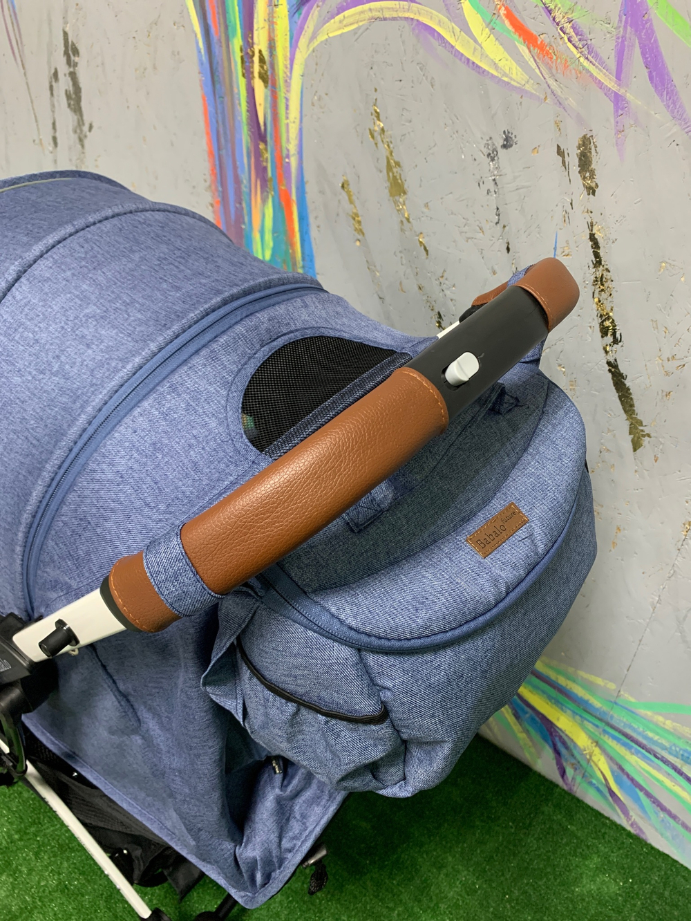 Коляска прогулочная Babalo 2022 Синий текстиль на белой раме с сумкой