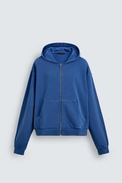 ZARA ТОЛСТОВКА С ЭФФЕКТОМ ПОТЕРТОСТИ НА МОЛНИИ С КАПЮШОНОМ, СТАЛЬНОЙ СИНИЙ