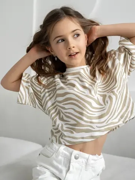 Футболка детская оверсайз укороченная базовая