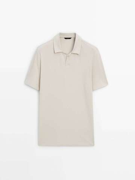 Massimo Dutti Поло из смесового хлопка с короткими рукавами, натуральный, кремовый
