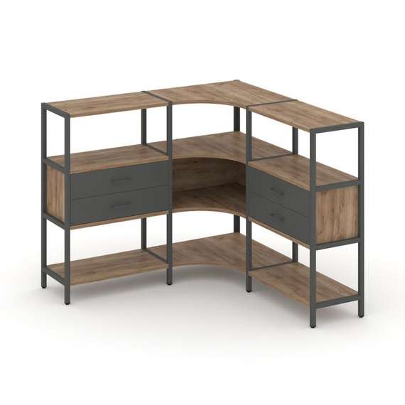 Shelf System Трехсекционный угловой стеллаж трехярусный с ящиками SN.STMU-331 Дуб Табак/Антрацит/Мет