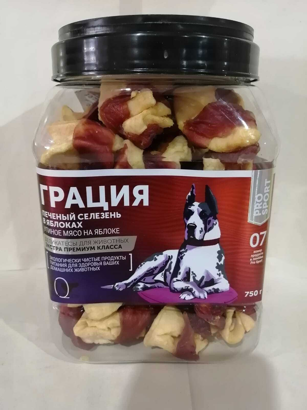 Лакомство для собак "Грин Кьюзин" GREEN QZIN ГРАЦИЯ (Сушеное утиное мясо на яблоке) 750гр
