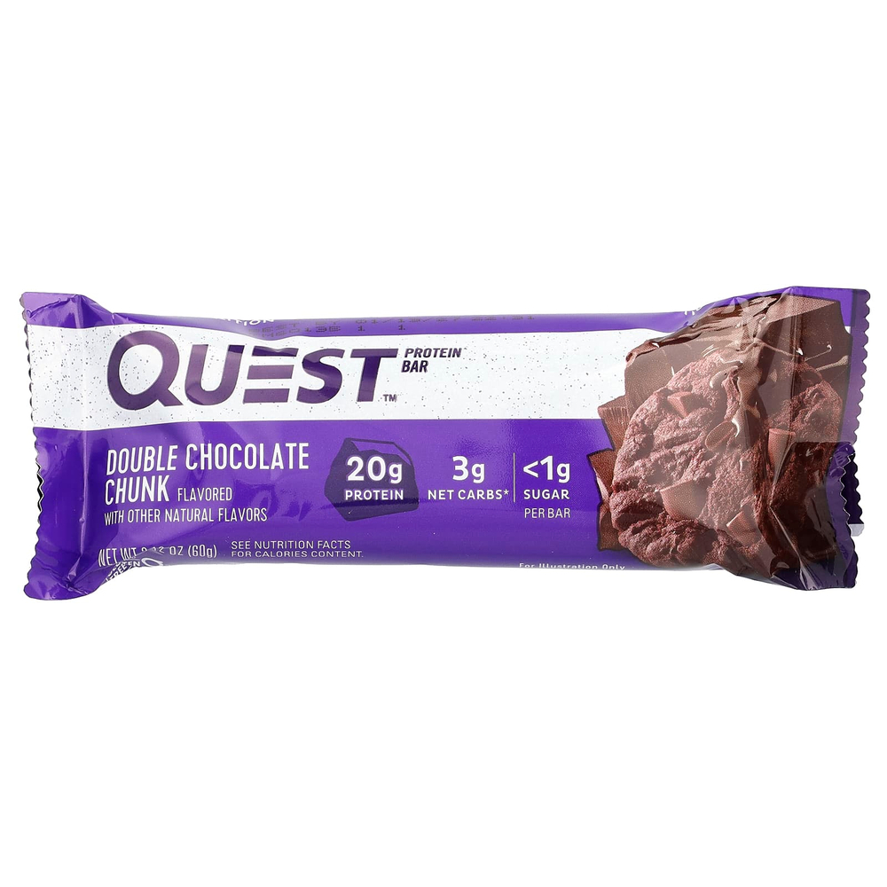 Quest Nutrition, Протеиновый батончик, двойные кусочки шоколада, 4 батончика, 60 г (2,12 унции)