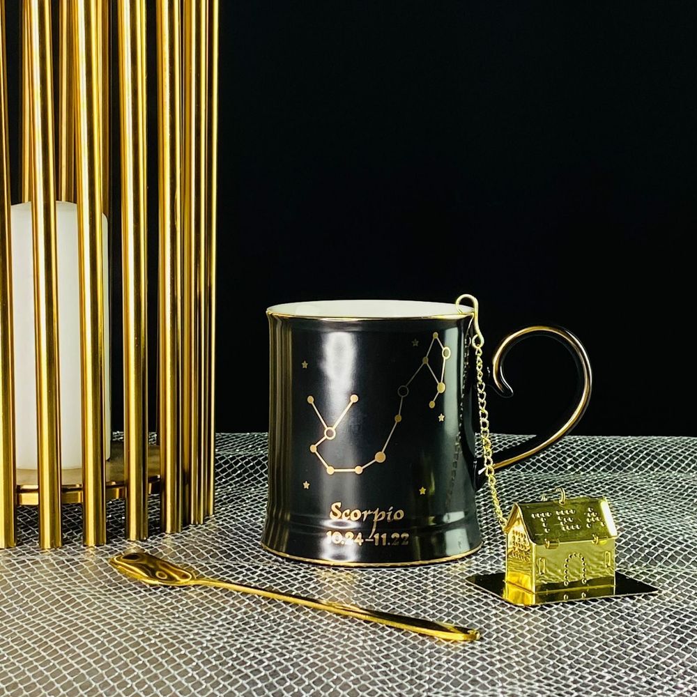 Lenardi 106-297 Кружка 360мл с ложкой и фильтром СКОРПИОН в под.уп.(х12)Фарфор