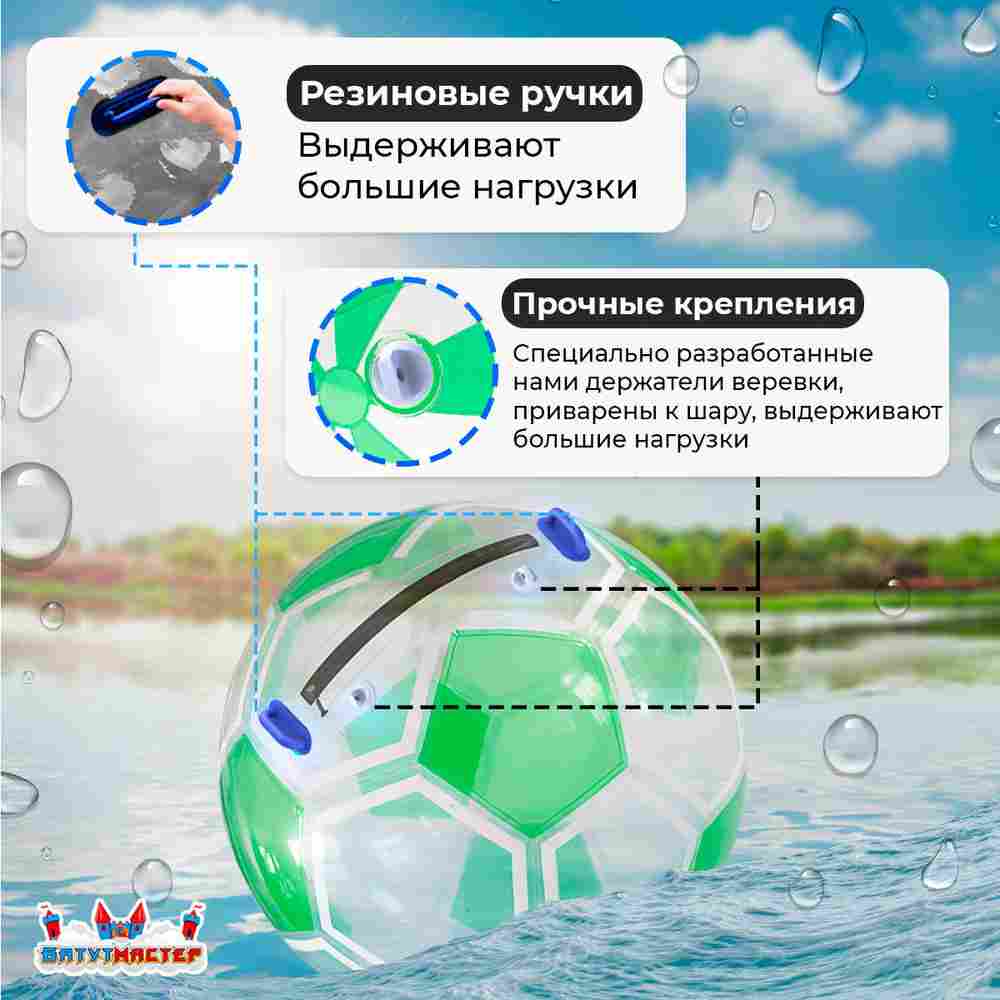 Аттракцион Водный шар ПВХ «Футбольный мяч Зеленый», 2*2*2 м