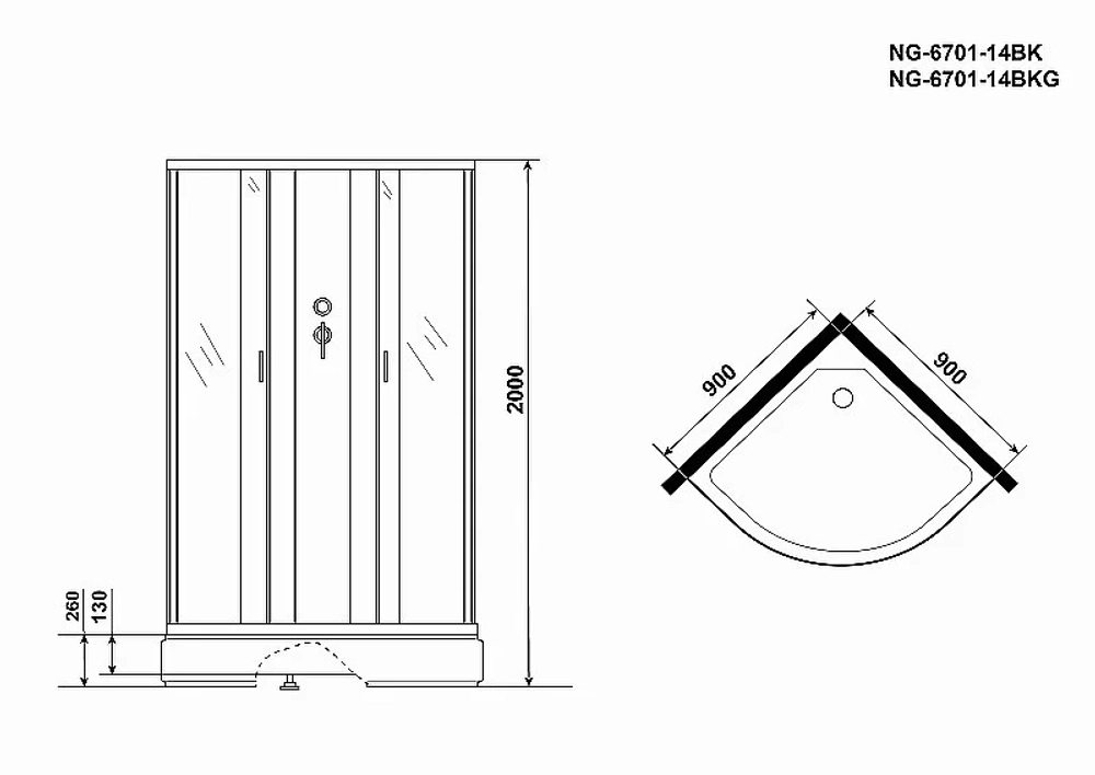 Душевая кабина Niagara Classic NG-6701-14BK 90x90