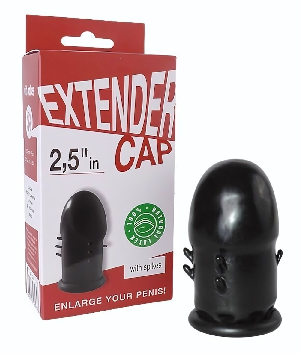 Чёрный латексный удлинитель пениса 2.5 in с шипиками (Цвет: черный)