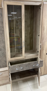 Стеллаж Дакота №2 серый крафт/тиз серый + полки (стекло)