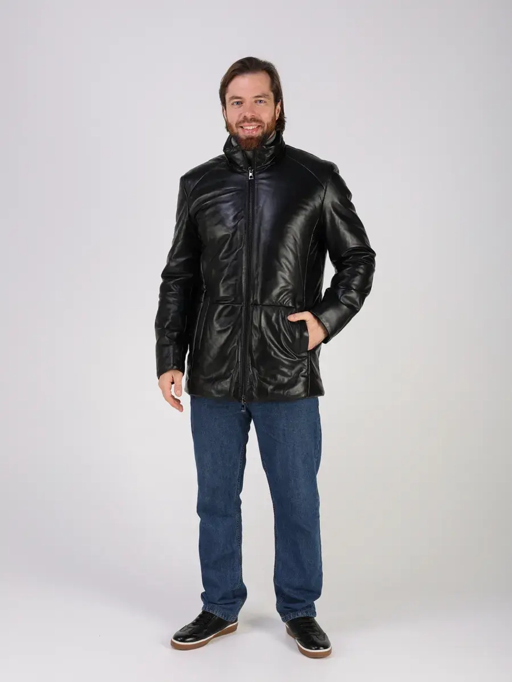 Куртка зимняя кожаная с капюшоном пуховик