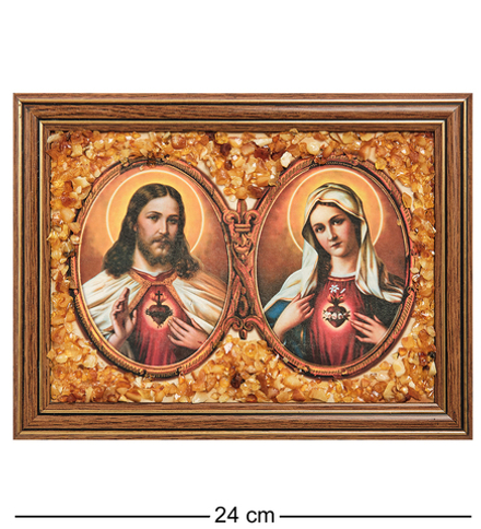 AMB-03/ 4 Икона «Иисус и Мария» (с янтарной крошкой) L-24см