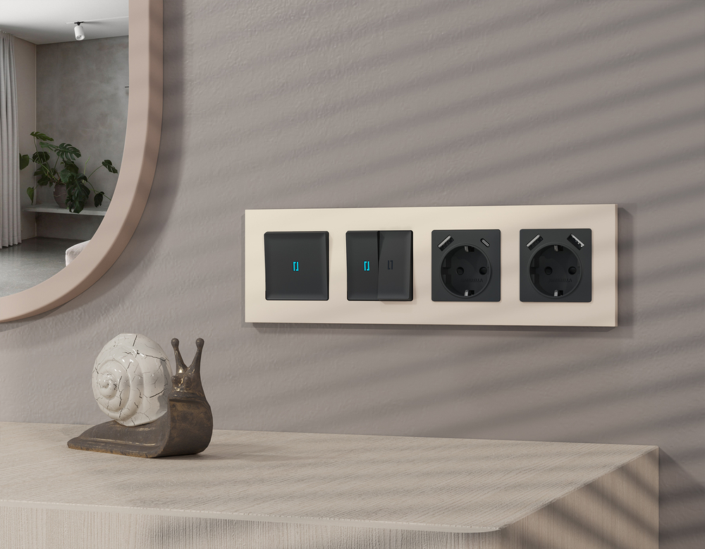 MA802060 Комплект механизма 1-кл выключателя с самовозвратом с подсветкой 10000K ALFA Черный матовый QUANT (AP8020, VM113, G17B)