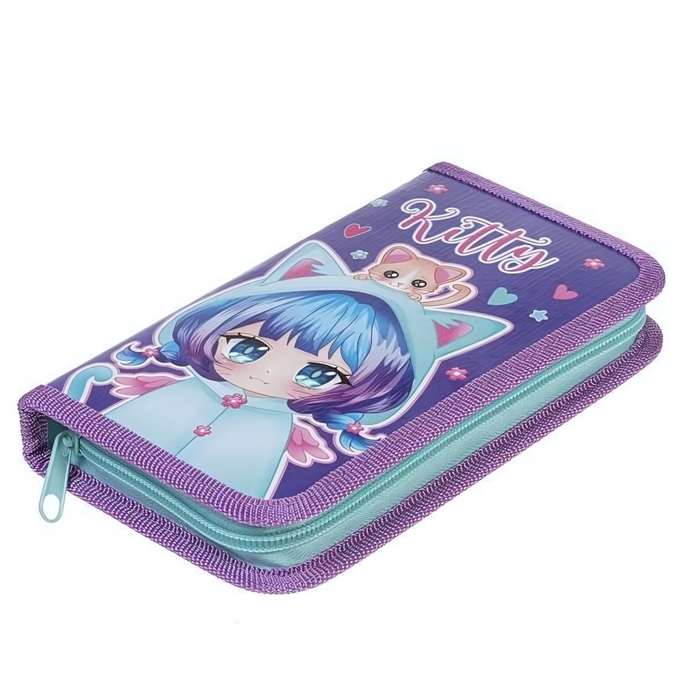 Пенал 190х115мм 1 отделение на молнии с таблистер умножения "Девочка-кошка" (Хатбер)