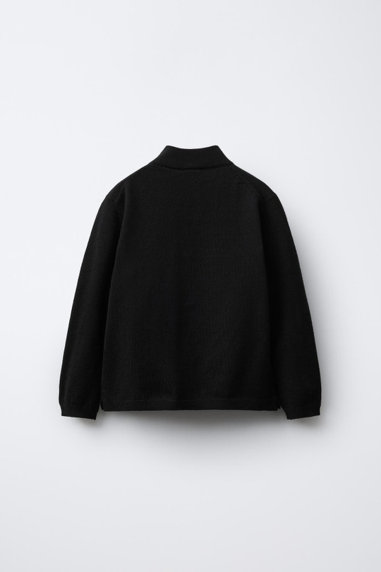 ZARA ТРИКОТАЖНЫЙ ДЖЕМПЕР С ВОРОТНИКОМ-СТОЙКОЙ, ЧЕРНЫЙ