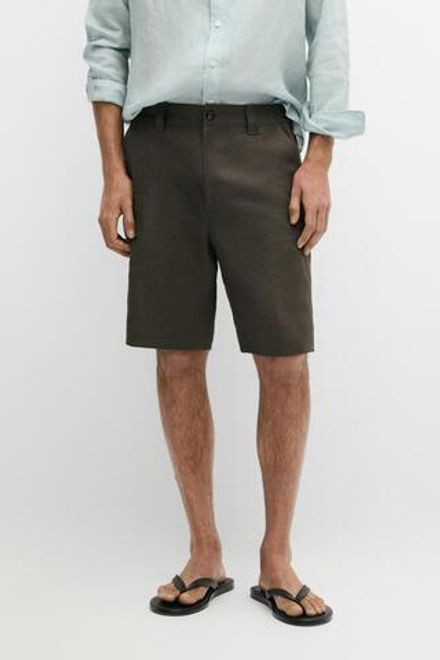 Massimo Dutti Короткие бермуды из 100% льна, хаки
