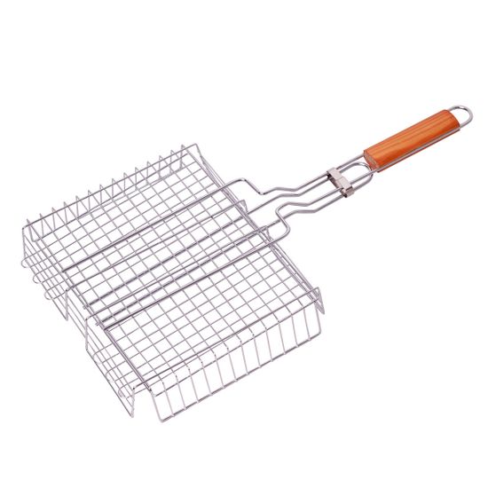 Решетка для гриля глубокая 31х25х6 см. из хромированной стали СКАУТ СК-0704 с деревянными ручками