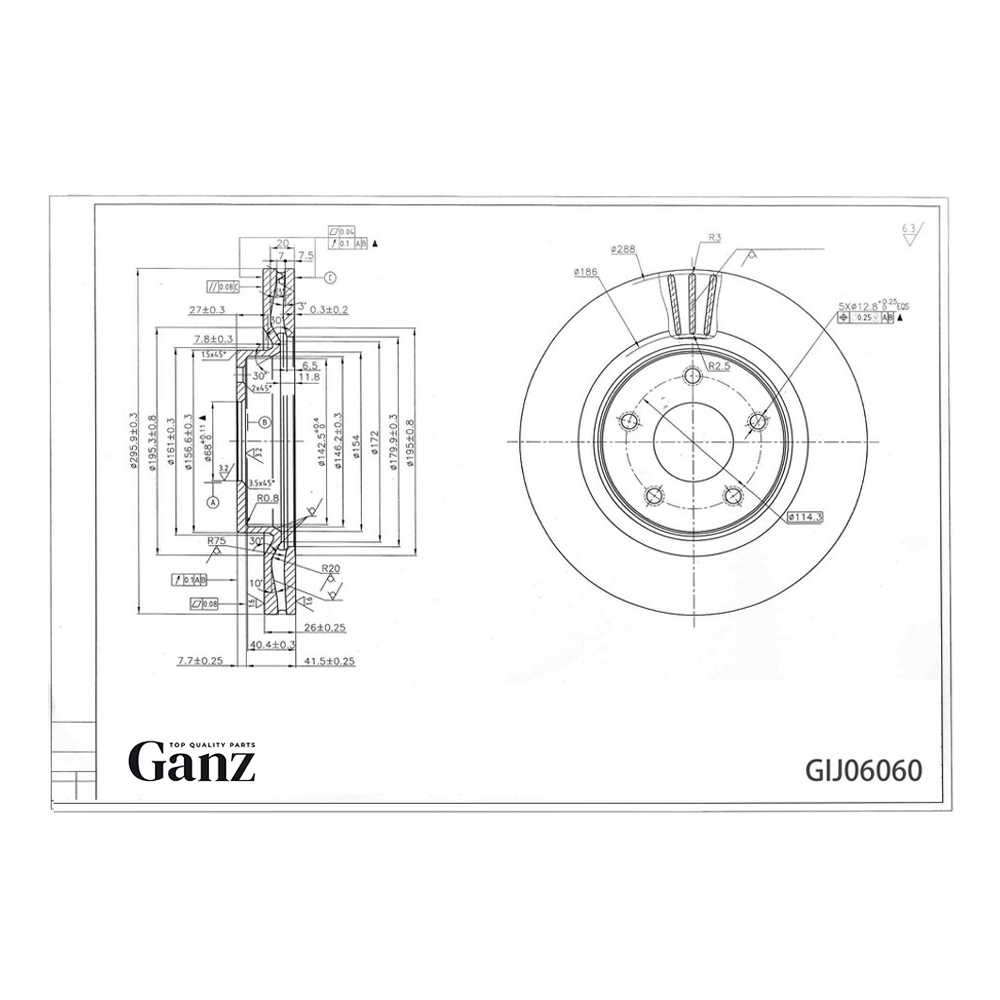 Диск тормозной GANZ передний с покрытием NISSAN (J32) Teana 08 Арт.: GIJ06060