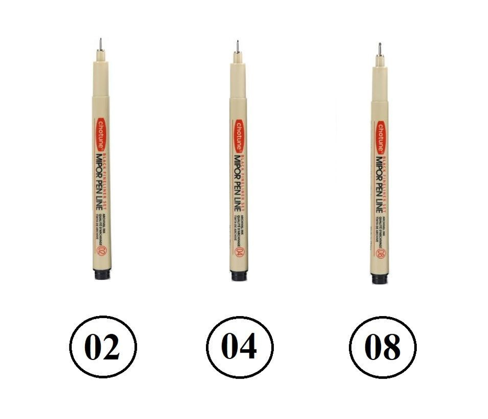 Комплект из 3-х линеров для скетчинга (в пенале)/ толщина линеров 02, 04, 0.8