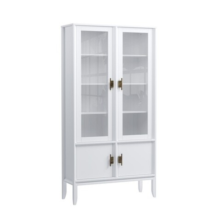 Шкаф для посуды «Бридж» широкий с 2-мя стеклянными дверями и 2-мя глухими дверями белый лак