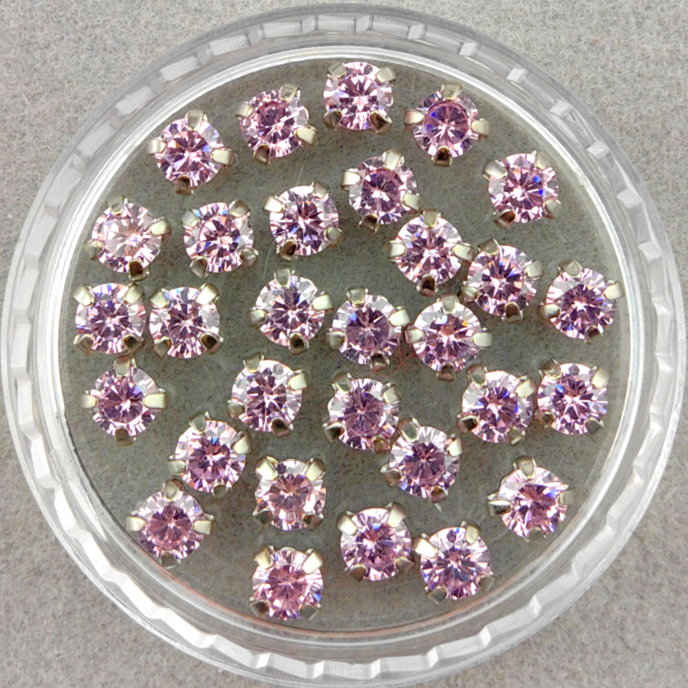 Фианиты шатоны в оправах, Pink/Platinum