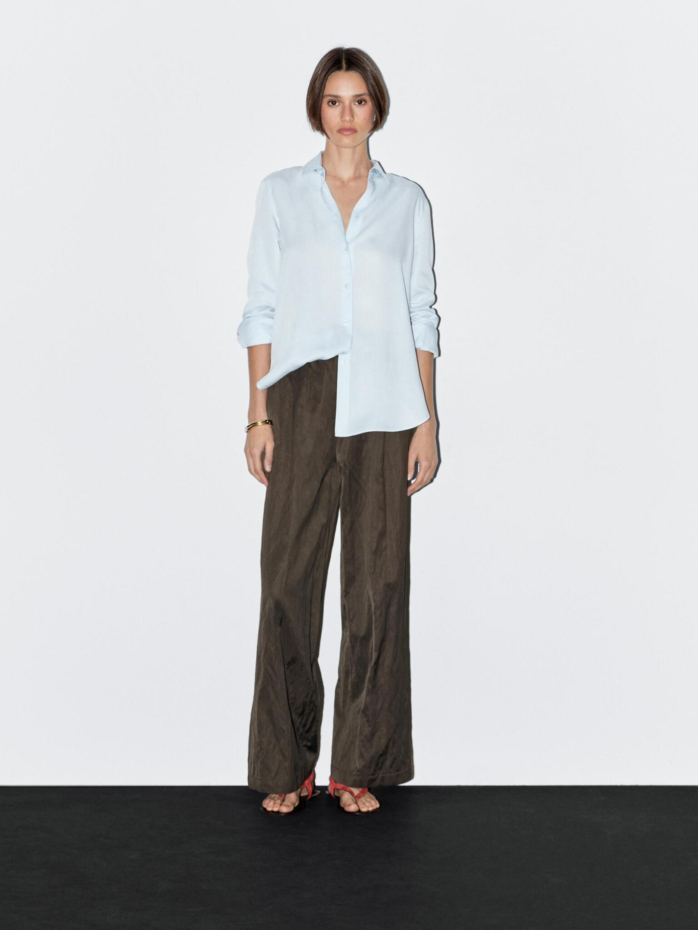 Massimo Dutti Брюки из сатина с жатым эффектом, шоколадный