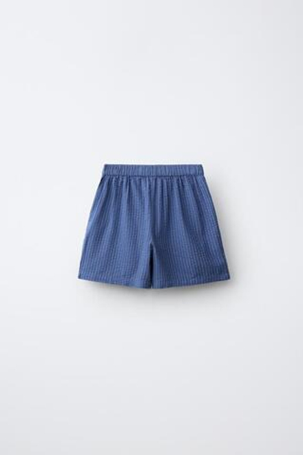 ZARA ПИЖАМА-РУБАШКА ИЗ СИРСАКЕРА С МОДАЛОМ, СИНИЙ