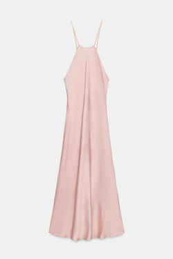 ZARA АТЛАСНОЕ ПЛАТЬЕ ХАЛТЕР ZW COLLECTION, РОЗОВЫЙ
