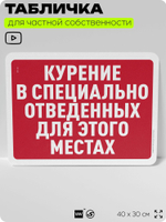 Табличка для частной территории "Курение в специально отведенных для этого местах", на дом, для участка, организаций и частных территорий, 40х30 см, Silver Plane x Айдентика Технолоджи
