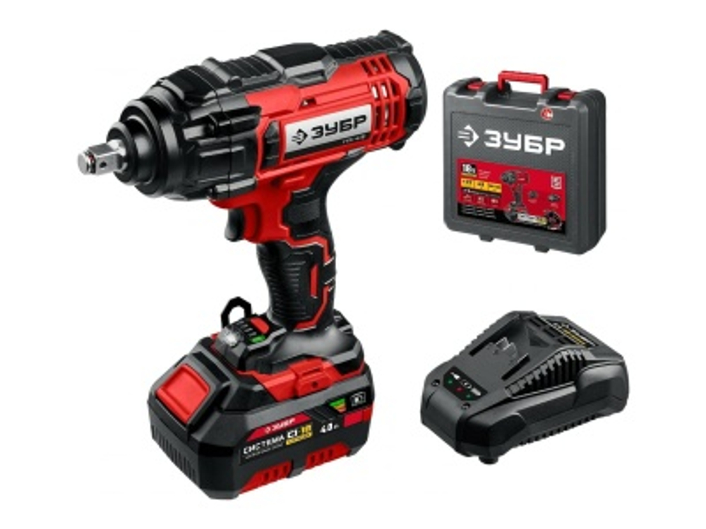 Гайковерт ударный ЗУБР 18В 1 АКБ (кейс) ГУЛ-410-41