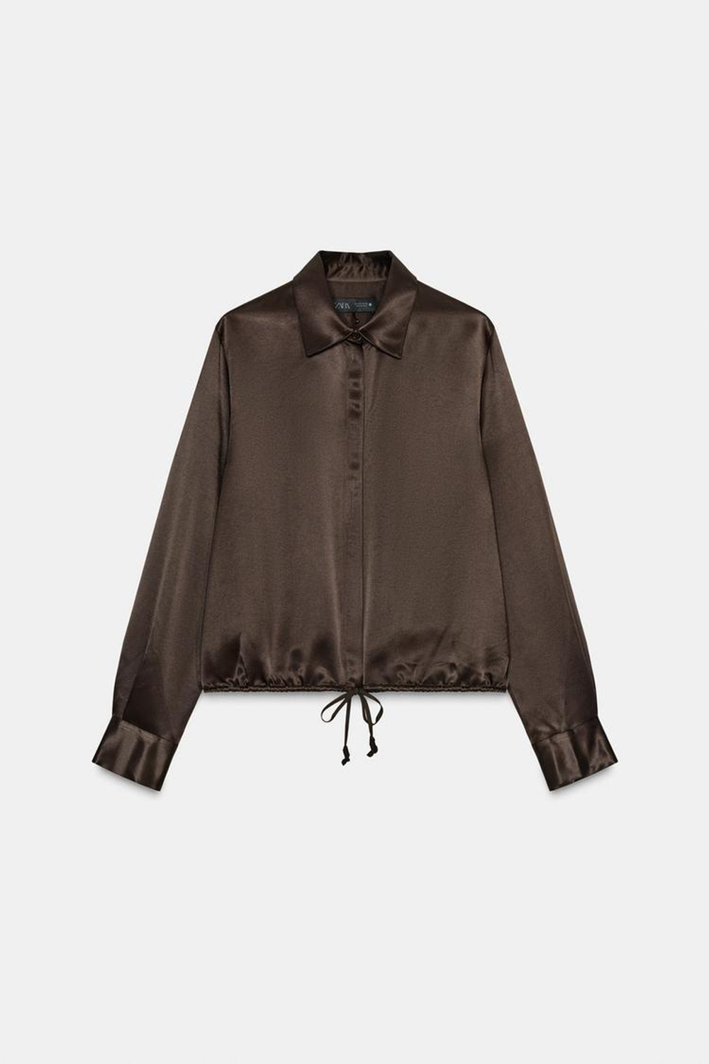 ZARA АТЛАСНАЯ БЛУЗА С ЛЕНТАМИ — ZW COLLECTION, КОРИЧНЕВЫЙ