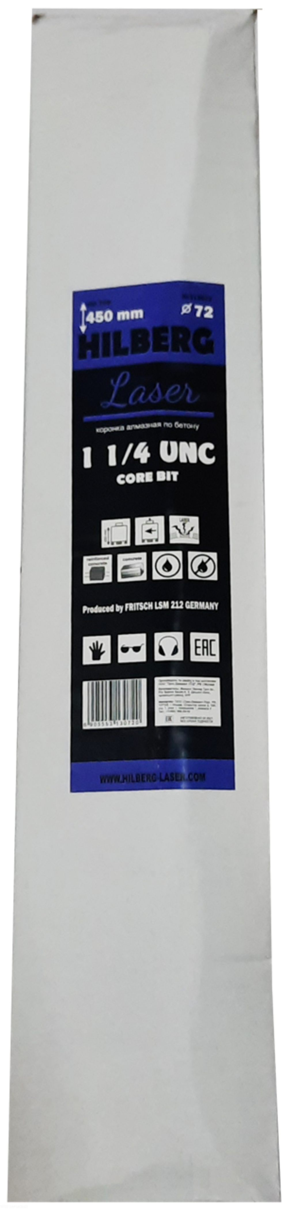 Коронка алмазная 72*450 Hilberg Laser 1 1/4 UNC HD709