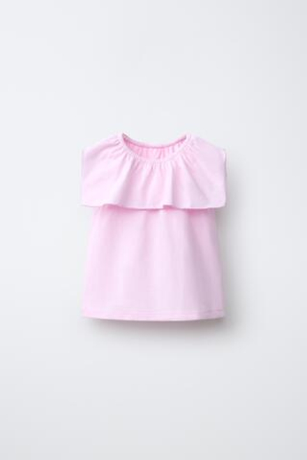 ZARA ФУТБОЛКА С ВОЛАНАМИ, РОЗОВЫЙ/ЛИЛОВЫЙ