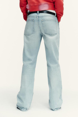 ZARA ДЖИНСЫ TRF WIDE LEG С НИЗКОЙ ПОСАДКОЙ, ЛИНЯЛЫЙ СИНИЙ