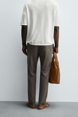 ZARA БРЮКИ SLIM FIT COMFORT, СЕРО-КОРИЧНЕВЫЙ