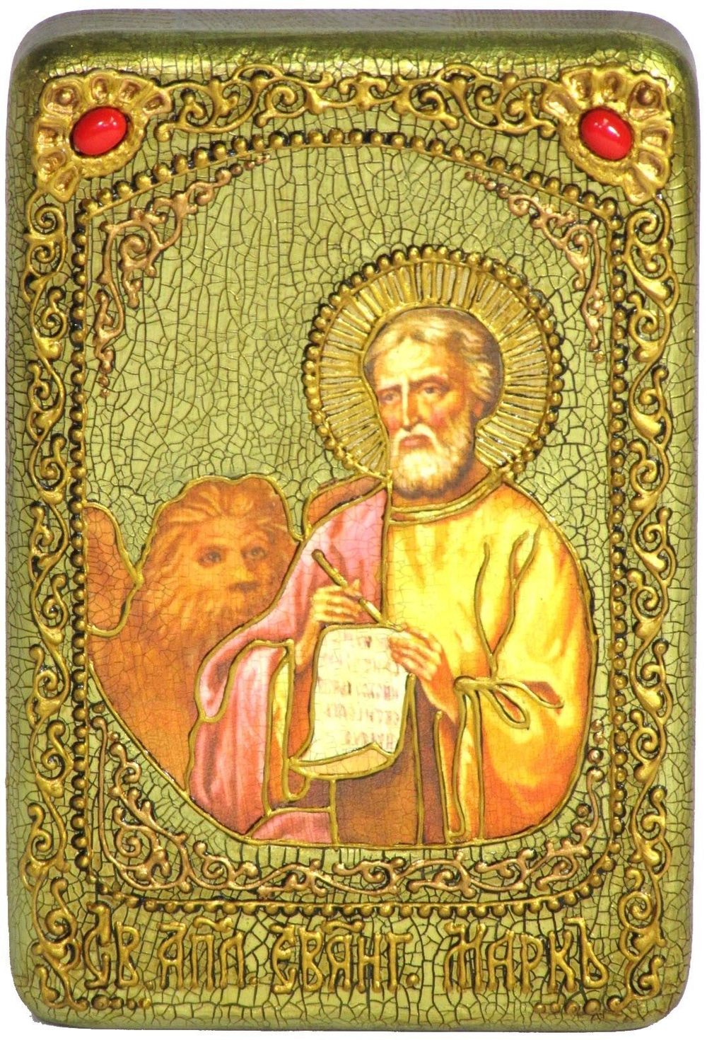 Настольная икона "Святой апостол и евангелист Марк" на мореном дубе, 15х10см