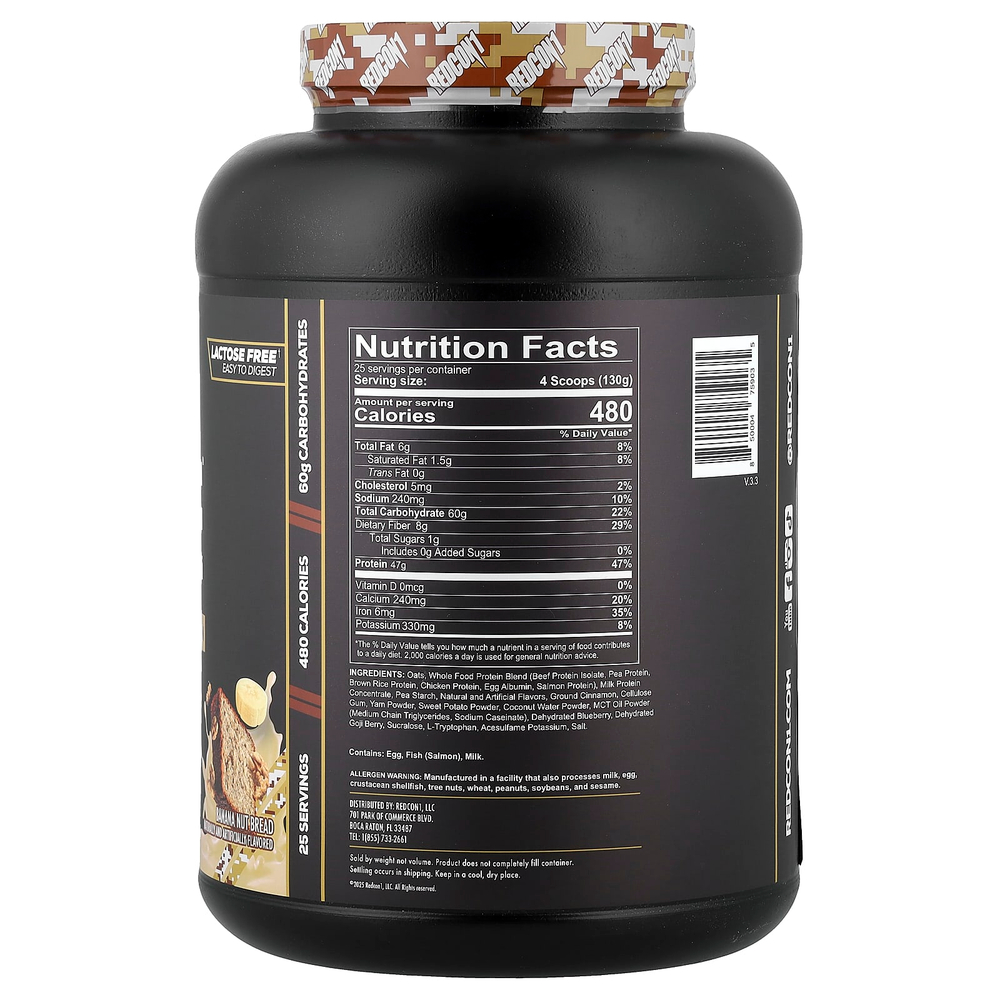 Redcon1, MRE, цельнопищевой протеин, со вкусом бананового и орехового хлеба, 3250 г (7,16 фунта)