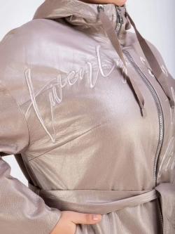 Кожаный плащ длинный с капюшоном пальто