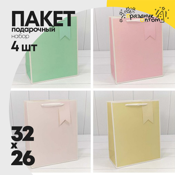 
          Пакет подарочный 26х32х13см Премиум однотонный в рамке (Микс)