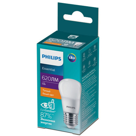 Лампочка светодиодная Philips ESS LEDLustre P45 6Вт 2700K Е27 / E27 шар матовый теплый белый свет