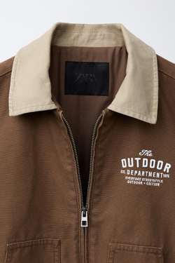 ZARA КУРТКА С КОНТРАСТНЫМ ВОРОТНИКОМ, КОРИЧНЕВЫЙ