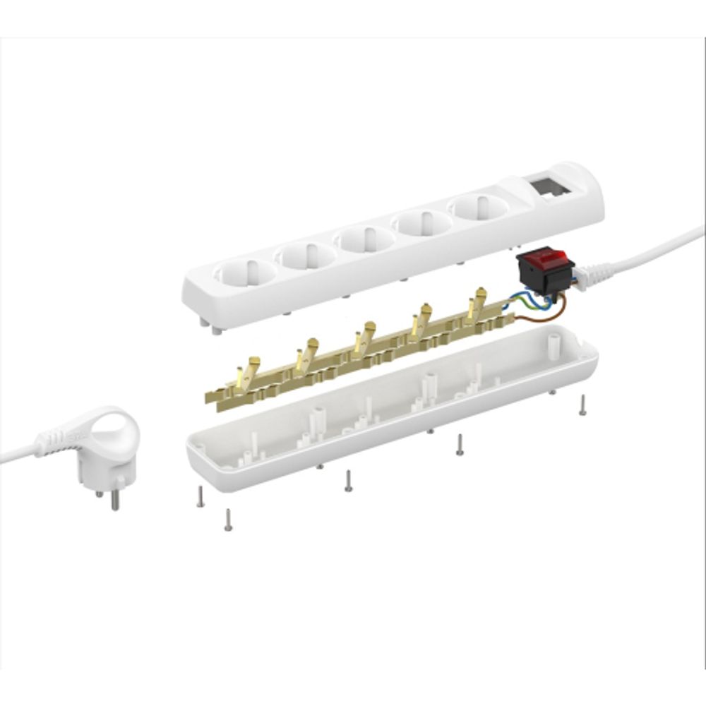 Удлинитель электрический ЭРА U-5es-3m-3x1,5 с заземлением с выключателем 5 розеток 3м ПВС 3x1,5мм2 16А