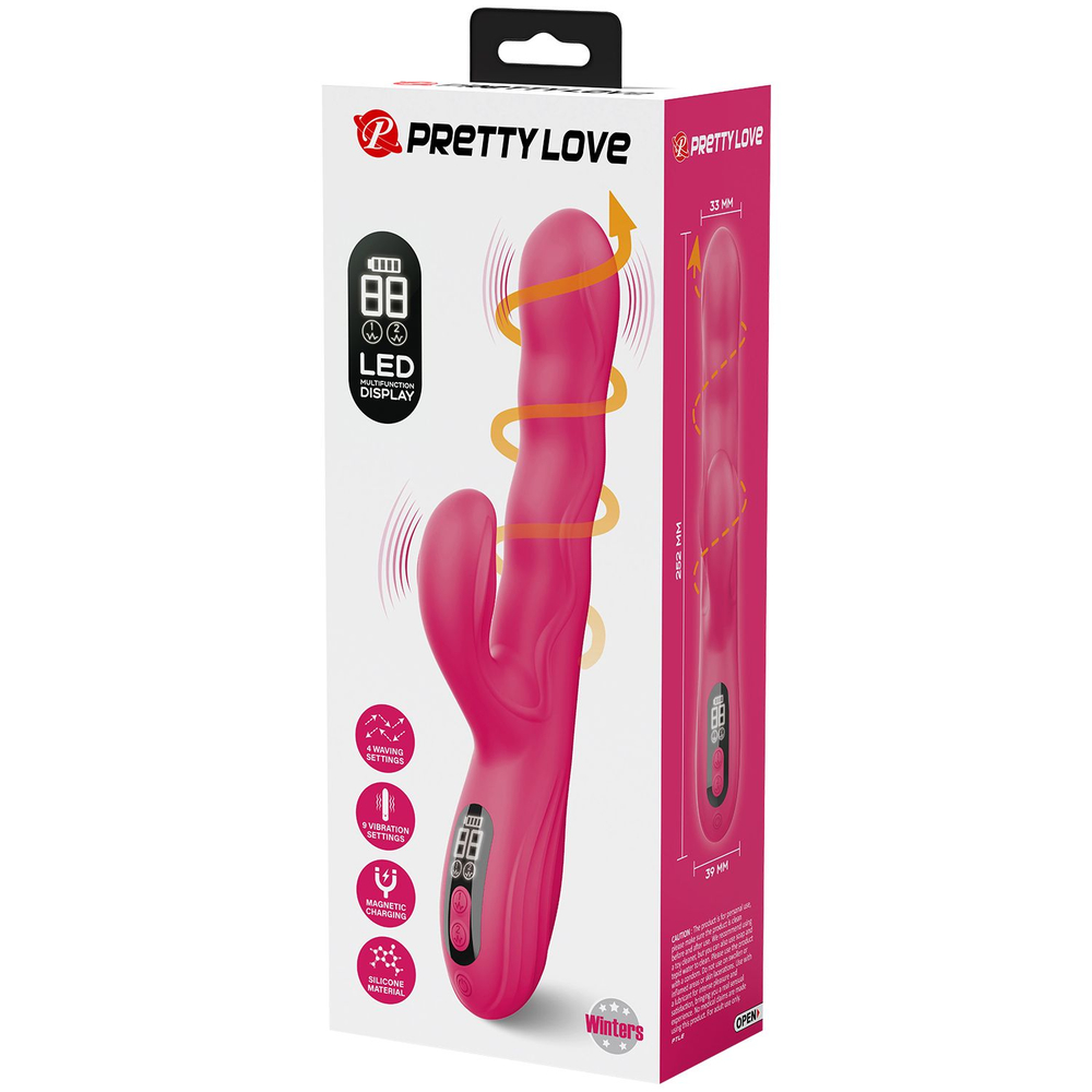 Розовый вибростимулятор-кролик с волновыми движениями Winters - 25,2 см.