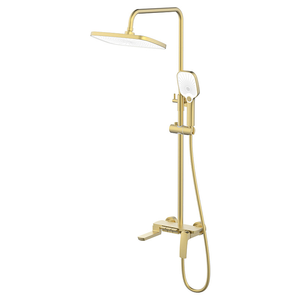 Душевая система Azario Conda с квадратным тропическим душем, керамический картридж, шланг 150 см, золото матовое (AZ-K2311MG)
