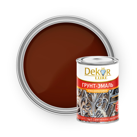 DEKOR LUXE  Грунт-эмаль 3 в 1 атмосферостойкая  Красно-коричневая 0,9кг (Кубанские краски)