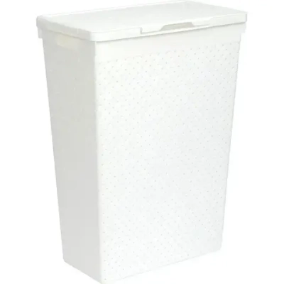 Корзина для белья Береста узкая с крышкой 50л (белый)